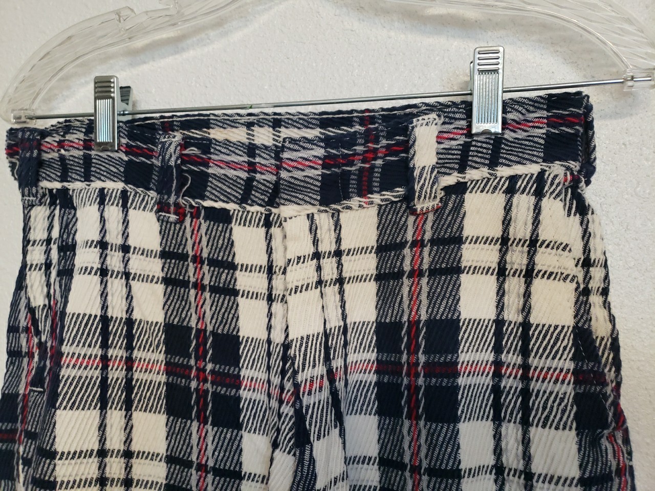 Vtg 60s 1970s Plaid Pants Cuffed 30×30 Red White Blue Bell Bottom Flare TopsAll
