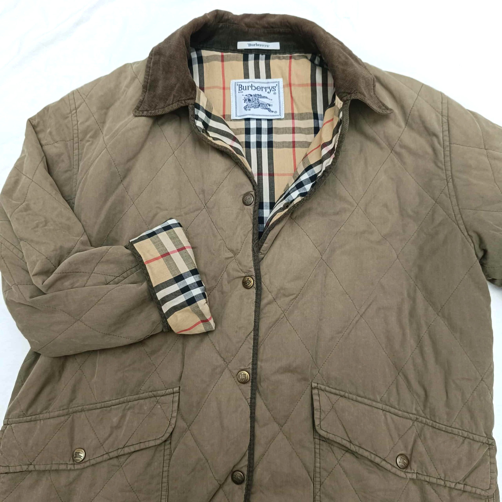 Burberry Vintage Quilted Women Jacket Nova Check Lining Khaki Size 36 US 46 EU