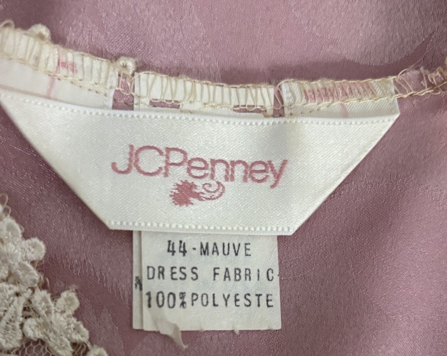 Vintage JC Penny 2 Piece Satin Mauve Ivory Lace Skirt Set Women’s Size 10