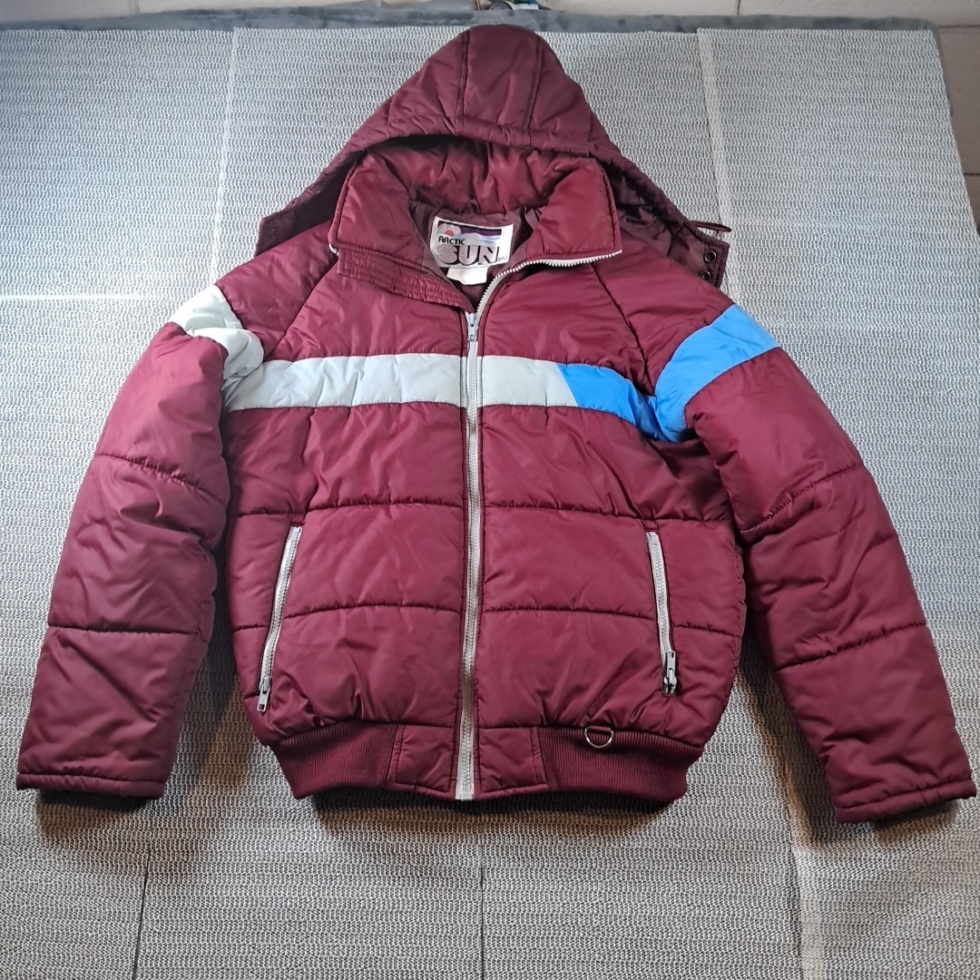 Vtg Artic Sun Puffer Hooded Ski Parka Jacket 80s 90s Retro Burgundy Sz 20 READ