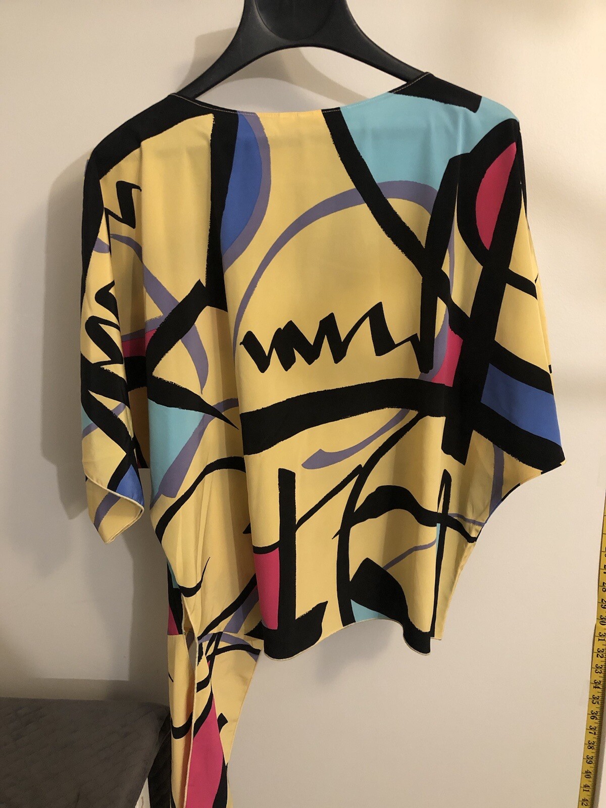 Vintage Siasia New York Women Size XS Pattern Yellow Tie End Shirt Lined Art TH
