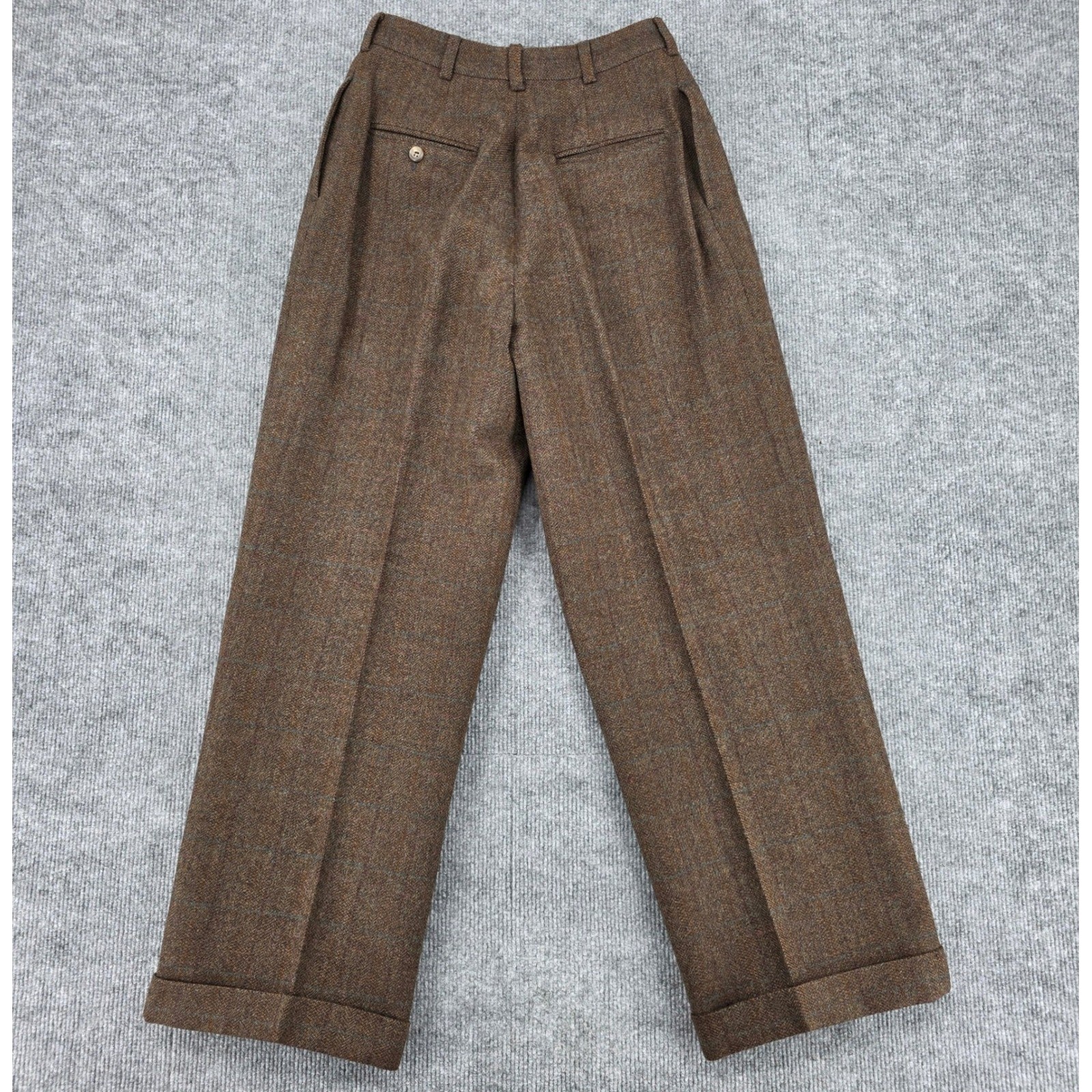 Ralph Lauren Vintage Brown Wool Tweed Pleated Wide Leg Trousers USA Made Size 8