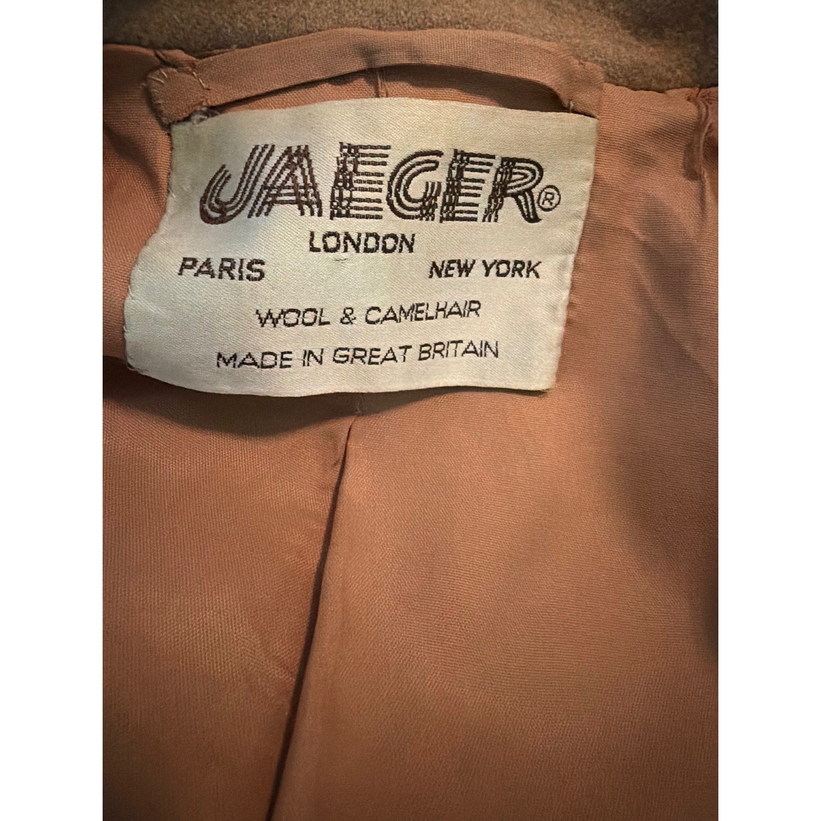 Jaeger London Vintage Wool Camel Hair Toggle Coat Beige Made in Great Britain 12