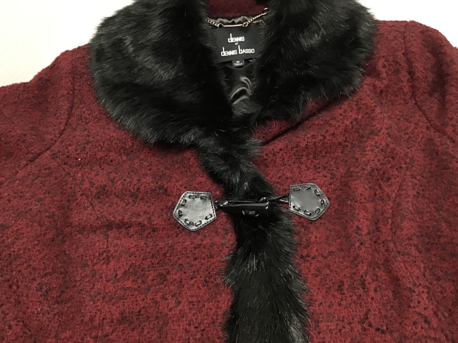 Dennis by Dennis Basso Vintage Womens 2X Faux Fur Collar Midi Length Coat