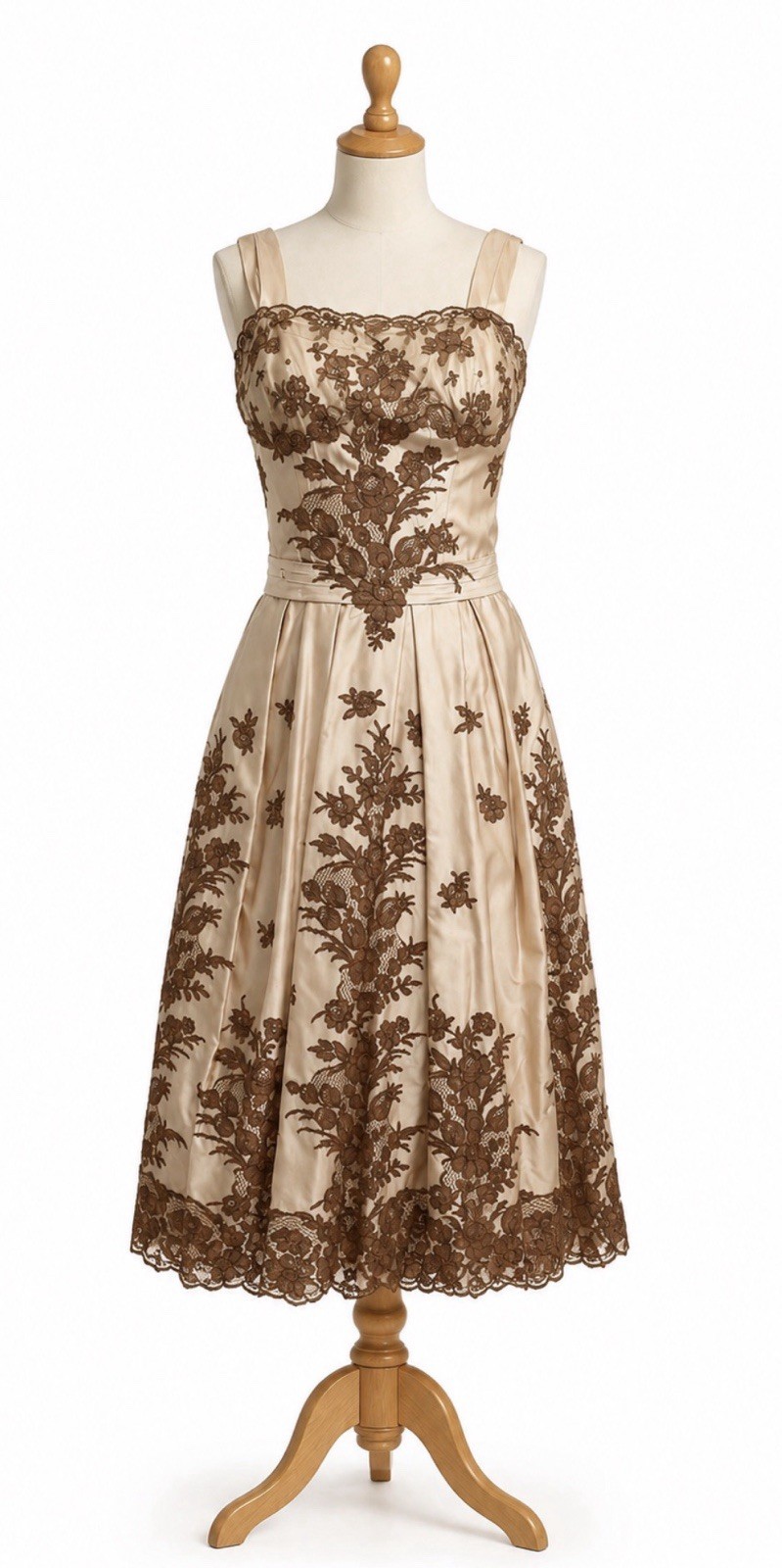 Ceil Chapman Evening Gown Dress Womens 14 Satin Silk Tulle Applique 50s FLAWS