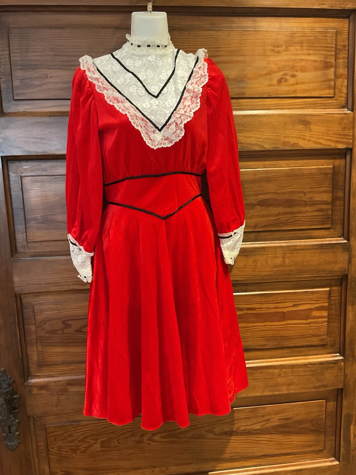 Vintage Homemade Red Velvet Prairie Revival Hippie Boho Dress 6 8 10
