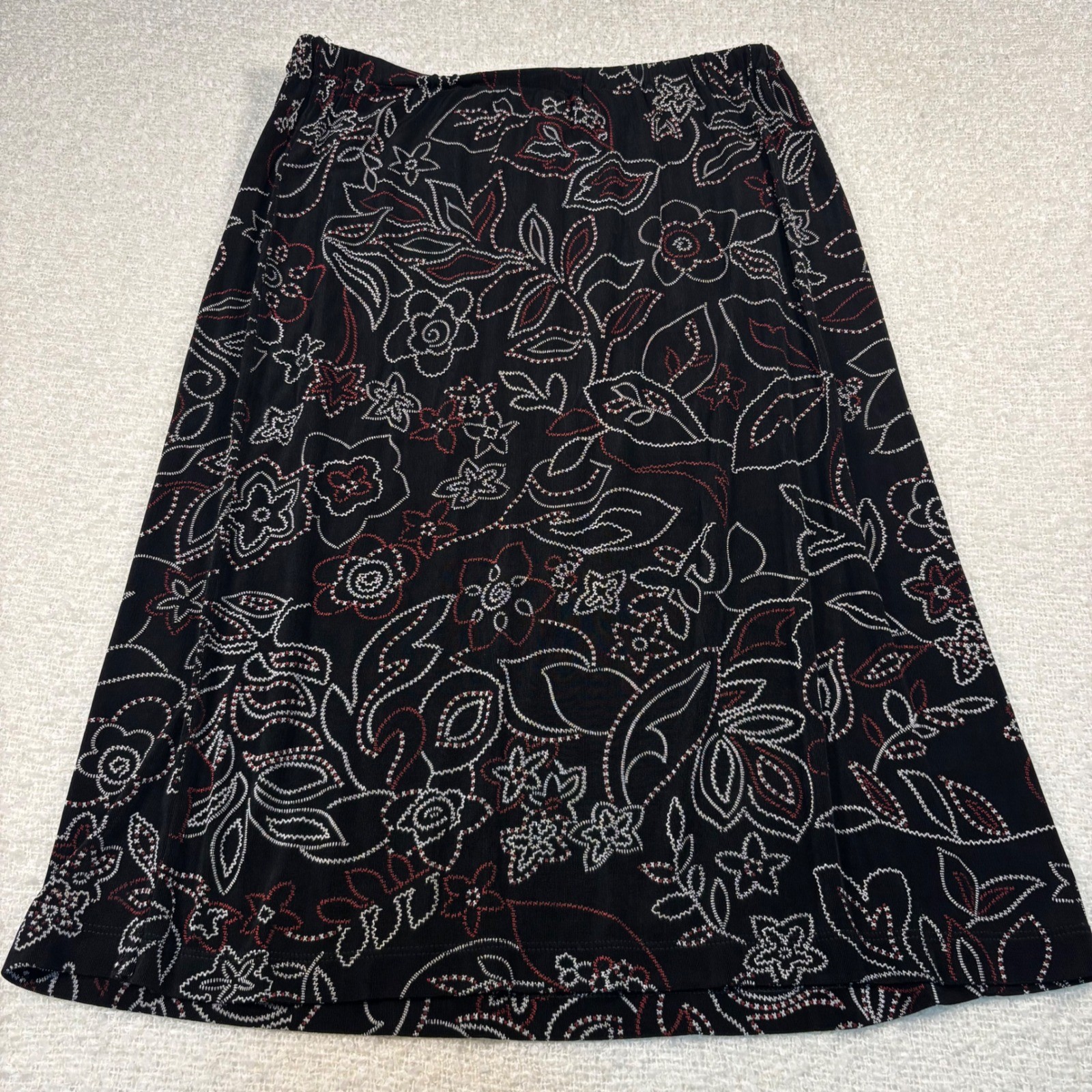 Y2K whimsigoth black white red stitch floral midi skirt grunge fairy cottagecore