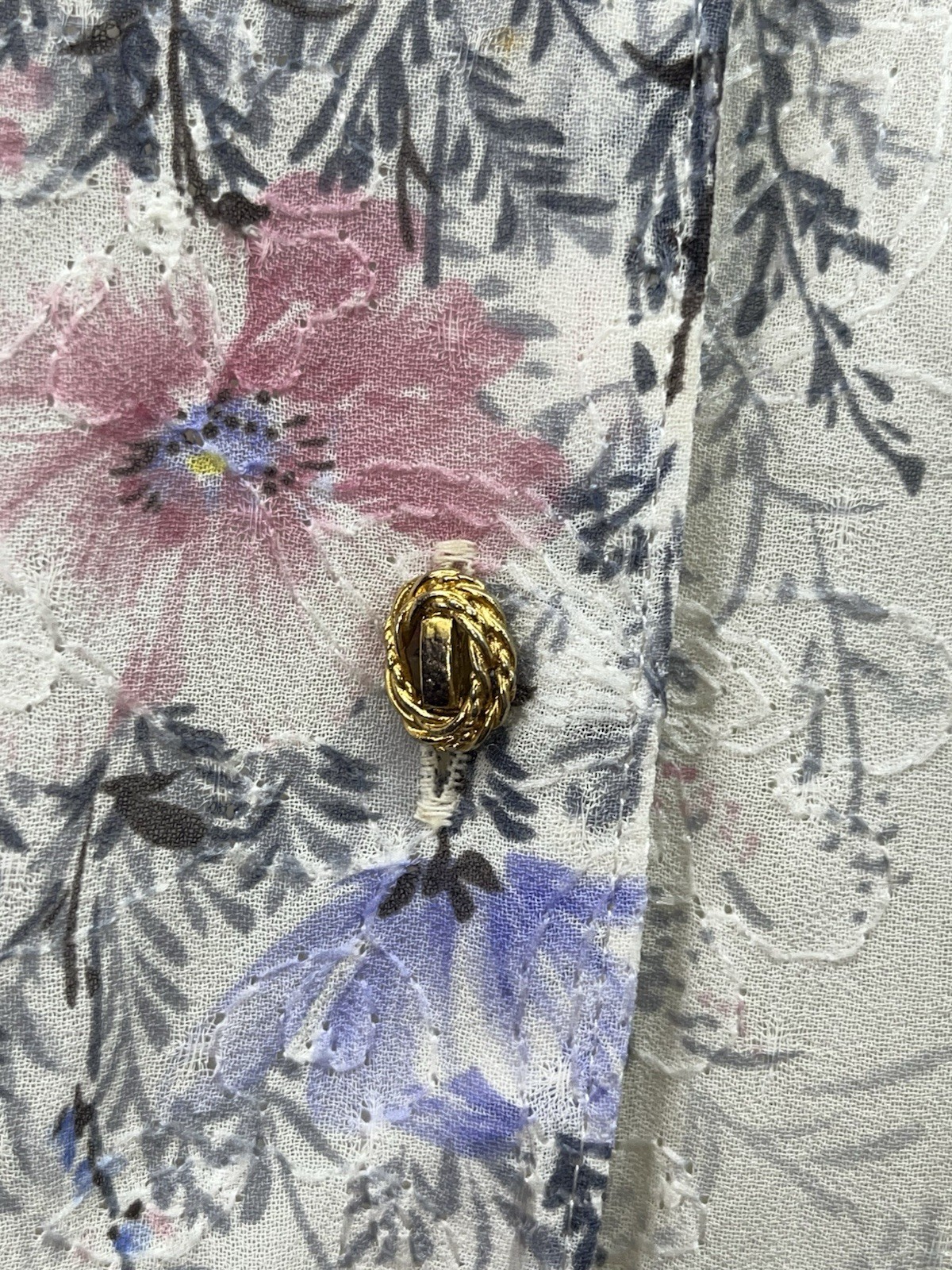 Vtg Femina Nutmeg Floral Butterfly Embroidered Dress Rose Print Cottagecore S/M