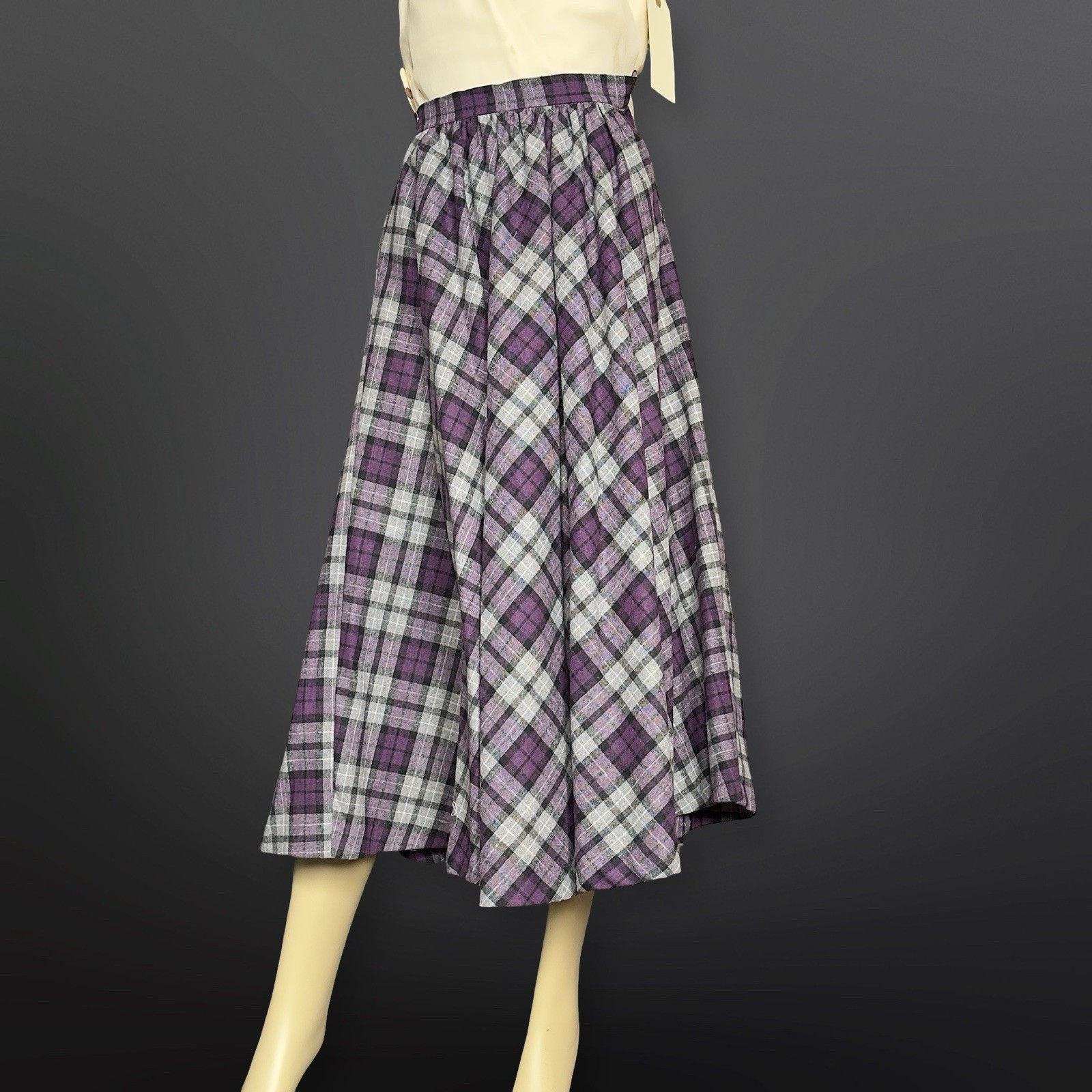 Vintage 1950s XS CIRCLE Skirt Felted Wool Purple Black Flecked Rockabilly Sony