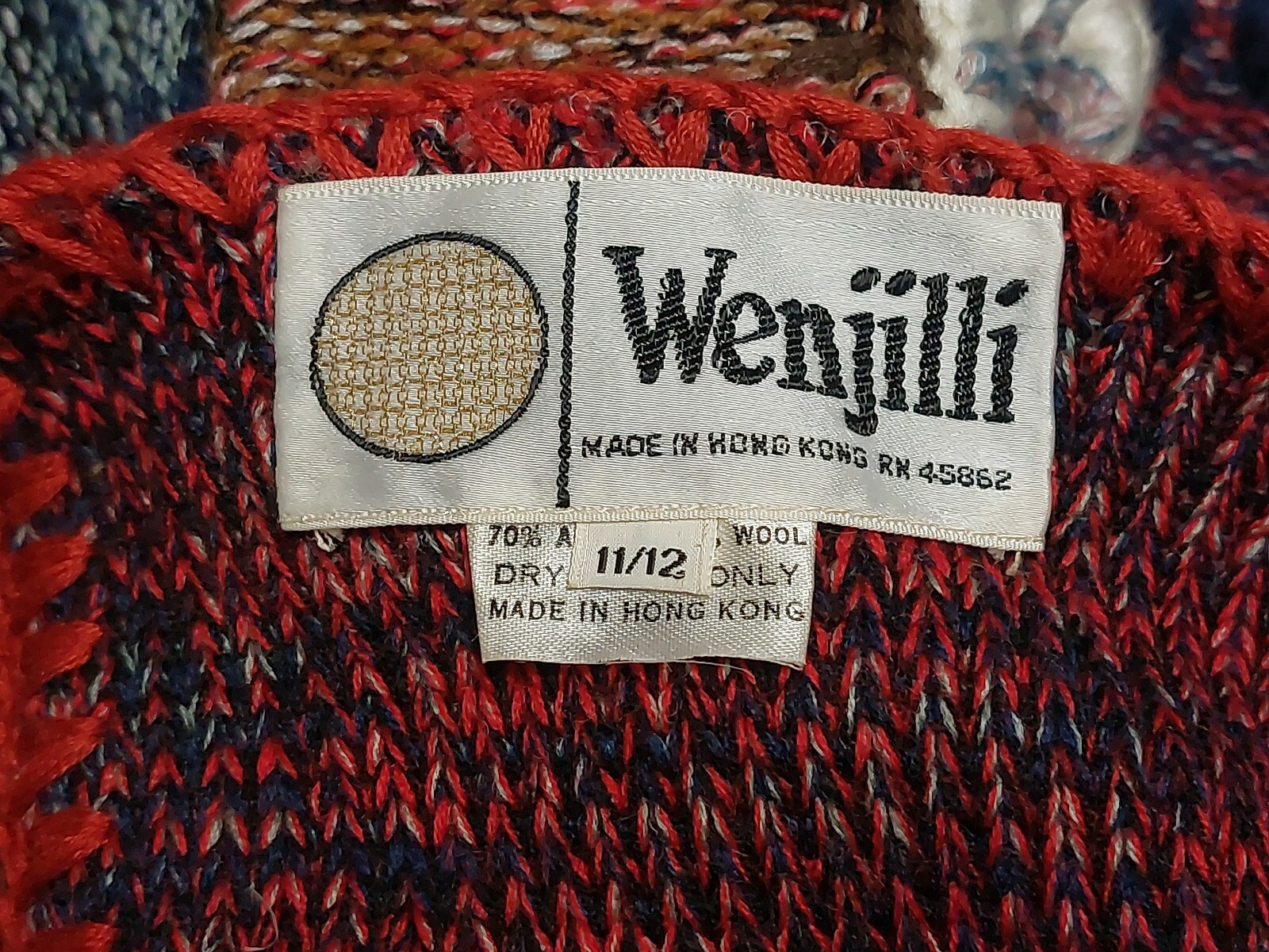 Vintage Wenjilli Patchwork Long Cardigan Sweater Size 11/12 -S/M Wool Blend