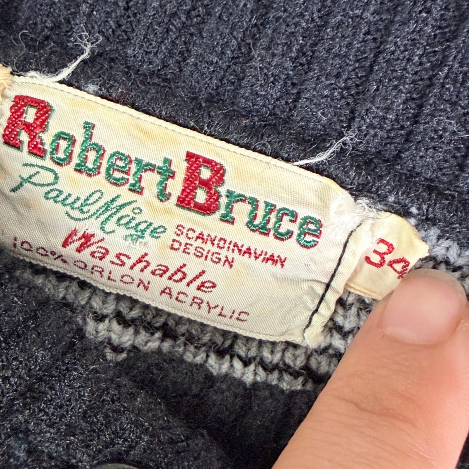 Robert Bruce Paul Mage Scandinavian Fair Isle Cardigan Gray Black WPL 9483 Vinta