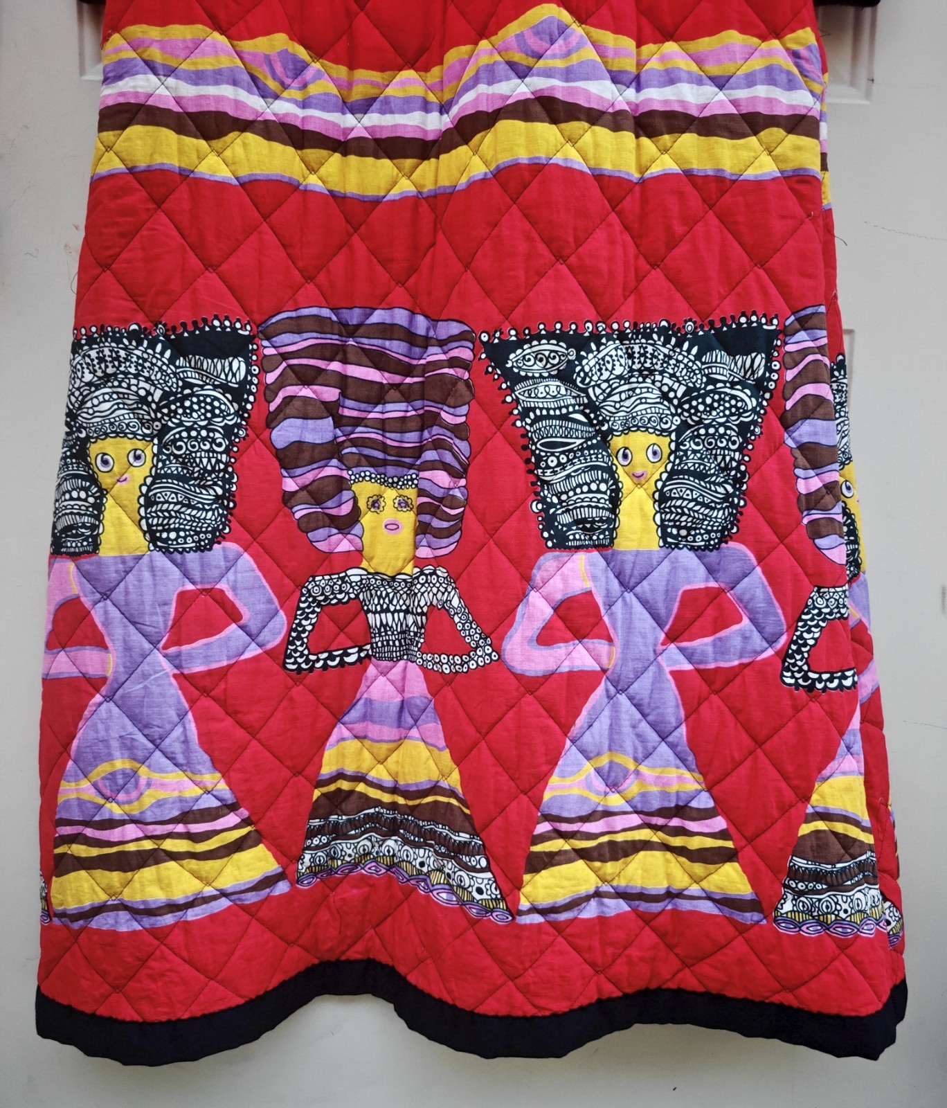 Rare Vintage 1970s Dutchess Jr. Loungewear Quilted Psychedelic Maxi Dress Usa