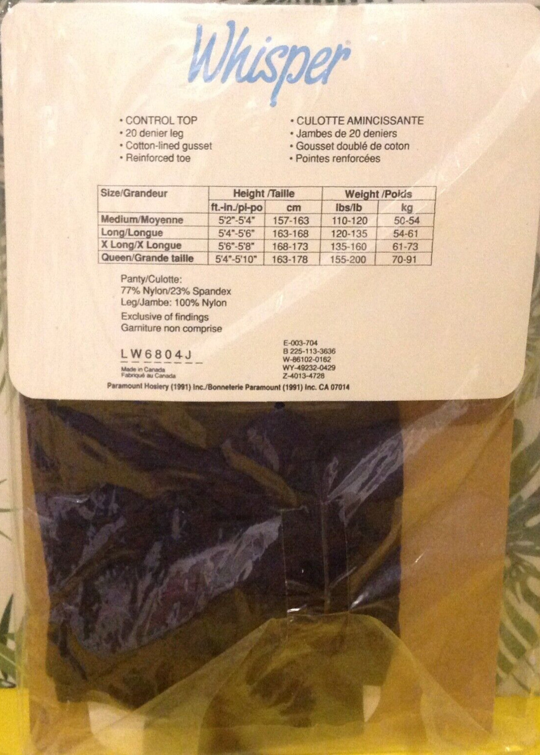 Vintage Pantyhose Whisper Control Top Color Navy Size C BWW02