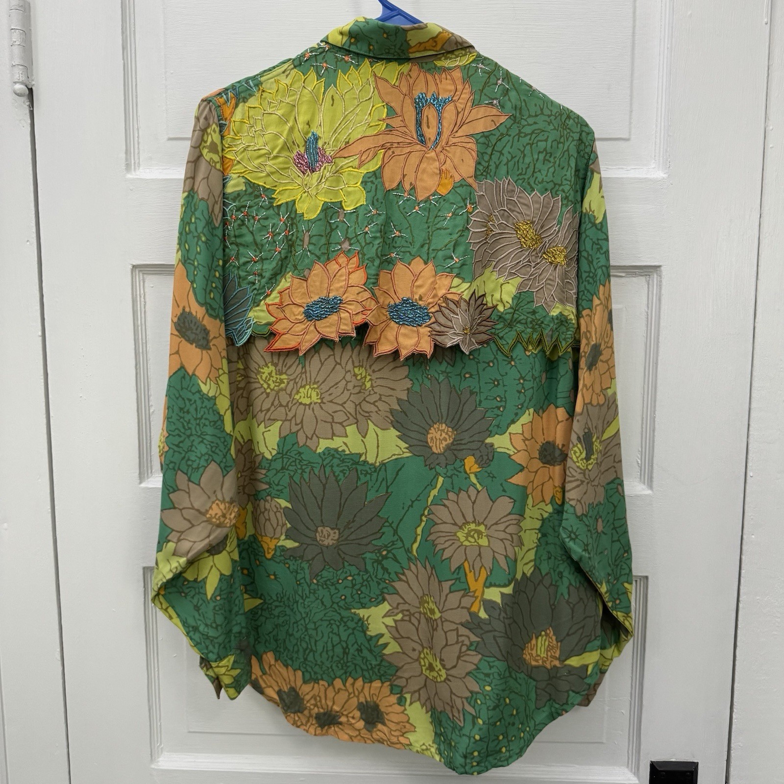 Vintage NAGA by Milo Womens L Floral Embroidered Beaded Art to Wear Shirt