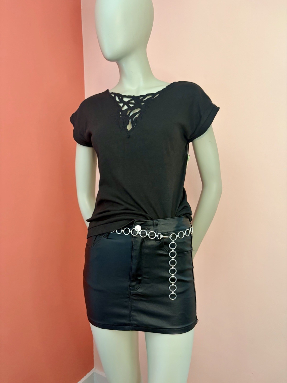 VTG NWT 80s 90s Black Cutout Floral Neckline Top Shirt soft goth dark romance M