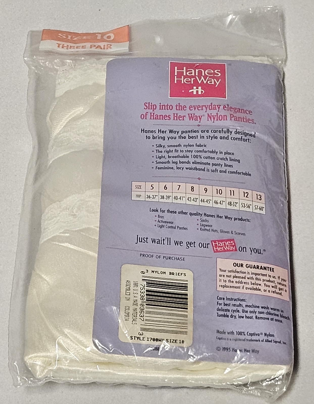 Vintage 1995 Hanes Her Way 3 Pair Nylon Panties Briefs Size 10