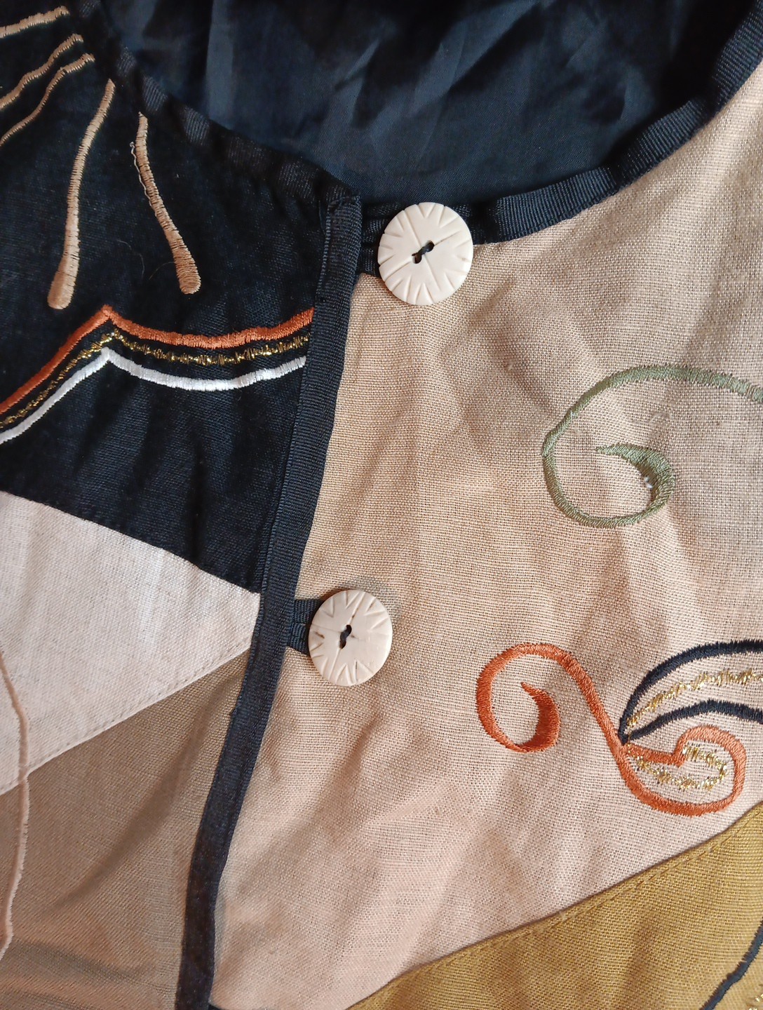Vtg Indigo Moon Womens L Jacket Wearable Art Embroidered Floral Button Up