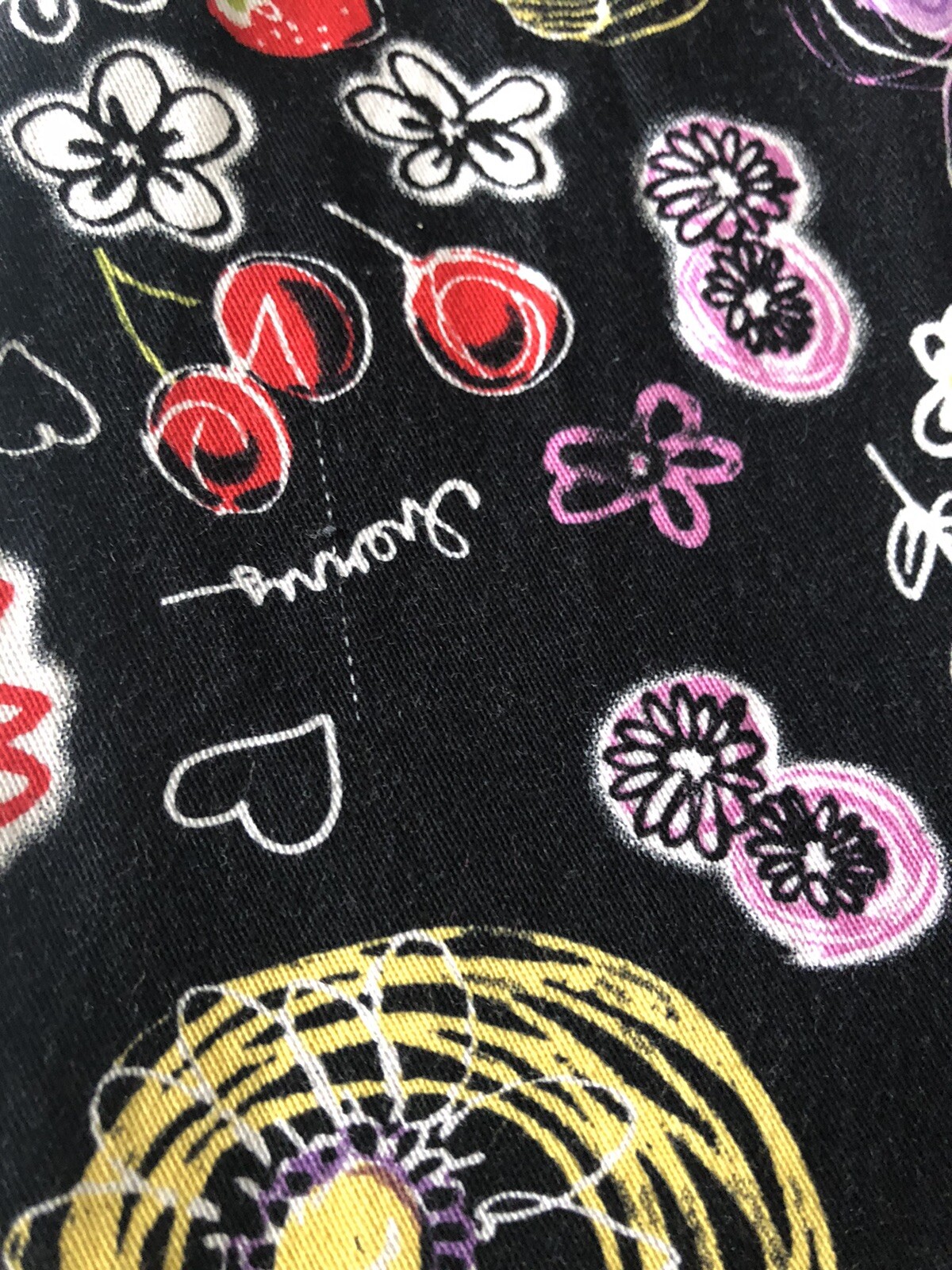 Karin Stevens Black Tiered Sundress Size 10 Colorful Fruit Cherry Smocking Fun