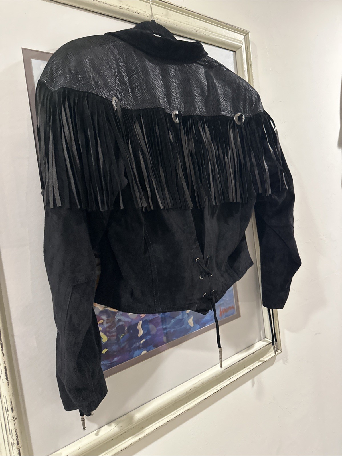 Global Identity Leather Jacket Western Rodeo Fring Black Sz L Rn 54163