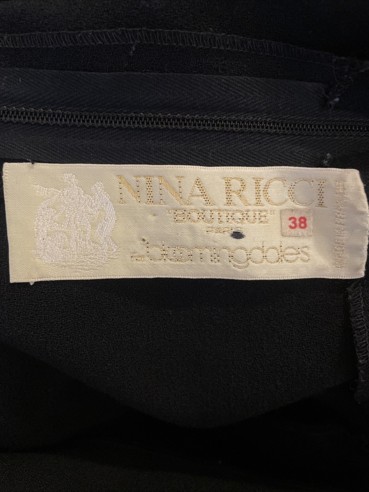 Vintage Nina Ricci Boutique Bloomingdales Size 38 US 8 Black Wool Dress