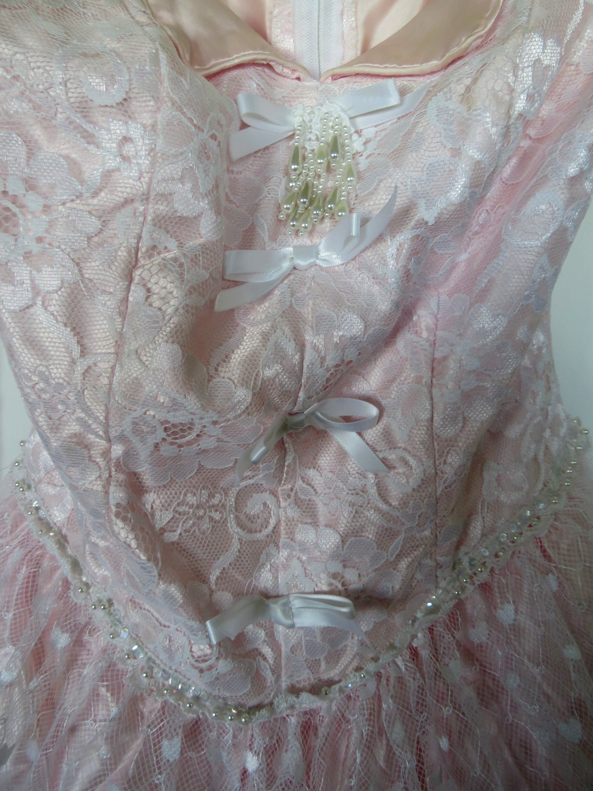 Vtg 1980s Flirtations Prom Gown quinceañera Belle Maxi Dress Princess Pink Lace