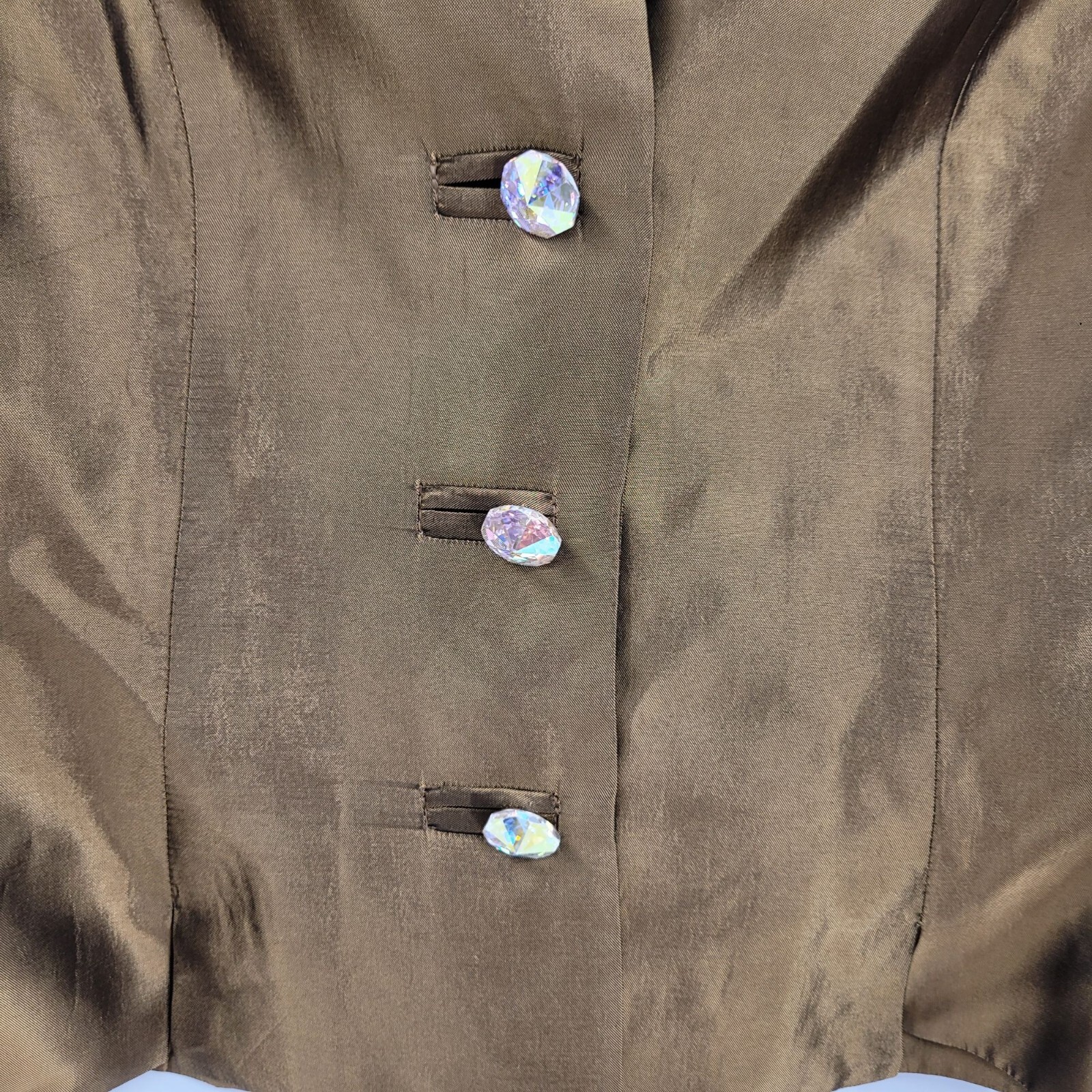 Vintage 80’s Blouse 8 Bronze Formal Metallic Dagger Collar Jewel Buttons Glam