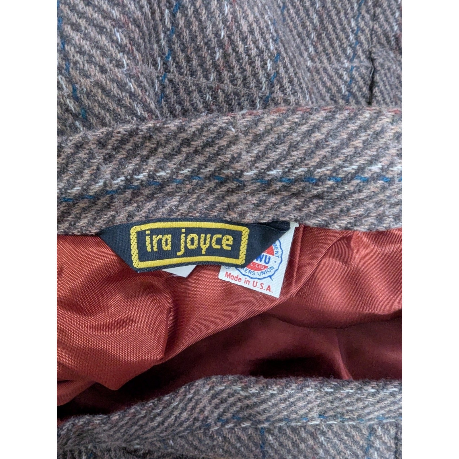 Vtg 80s Ira Joyce Brown Tweed Wool Blend Midi Skirt 28.5W Dark Academia T1