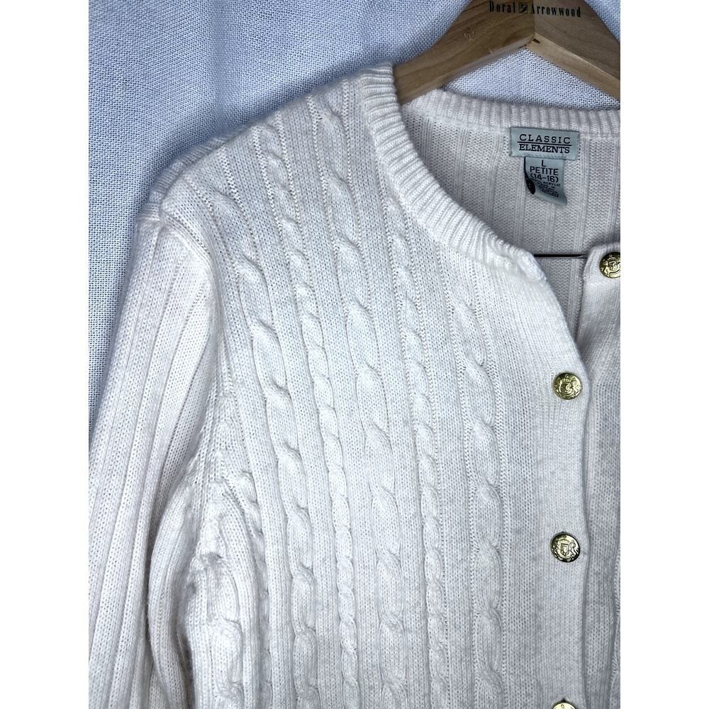 Vintage 90s Classic Elements Cream White Cableknit Cardigan Sweater