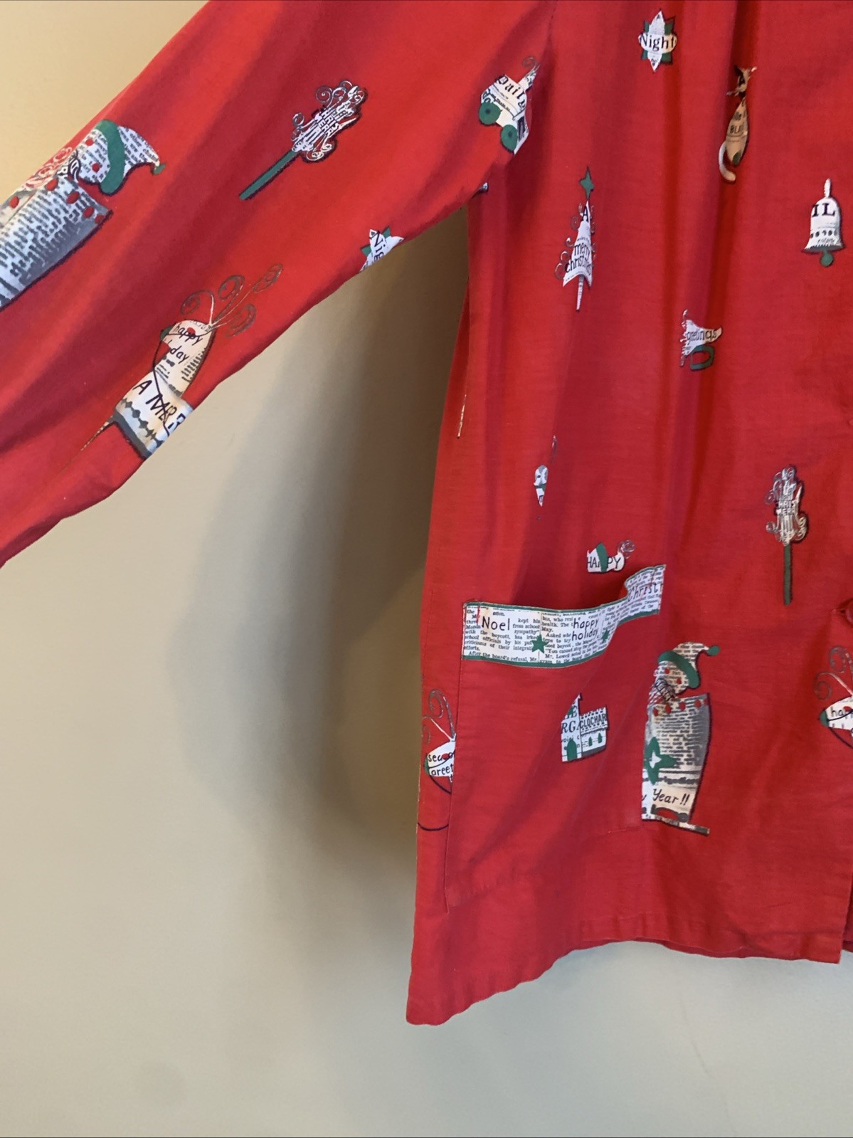 VTG 40’s 50’s 60s WayneMaid Novelty Print Faded Smock Christmas Holiday New Year