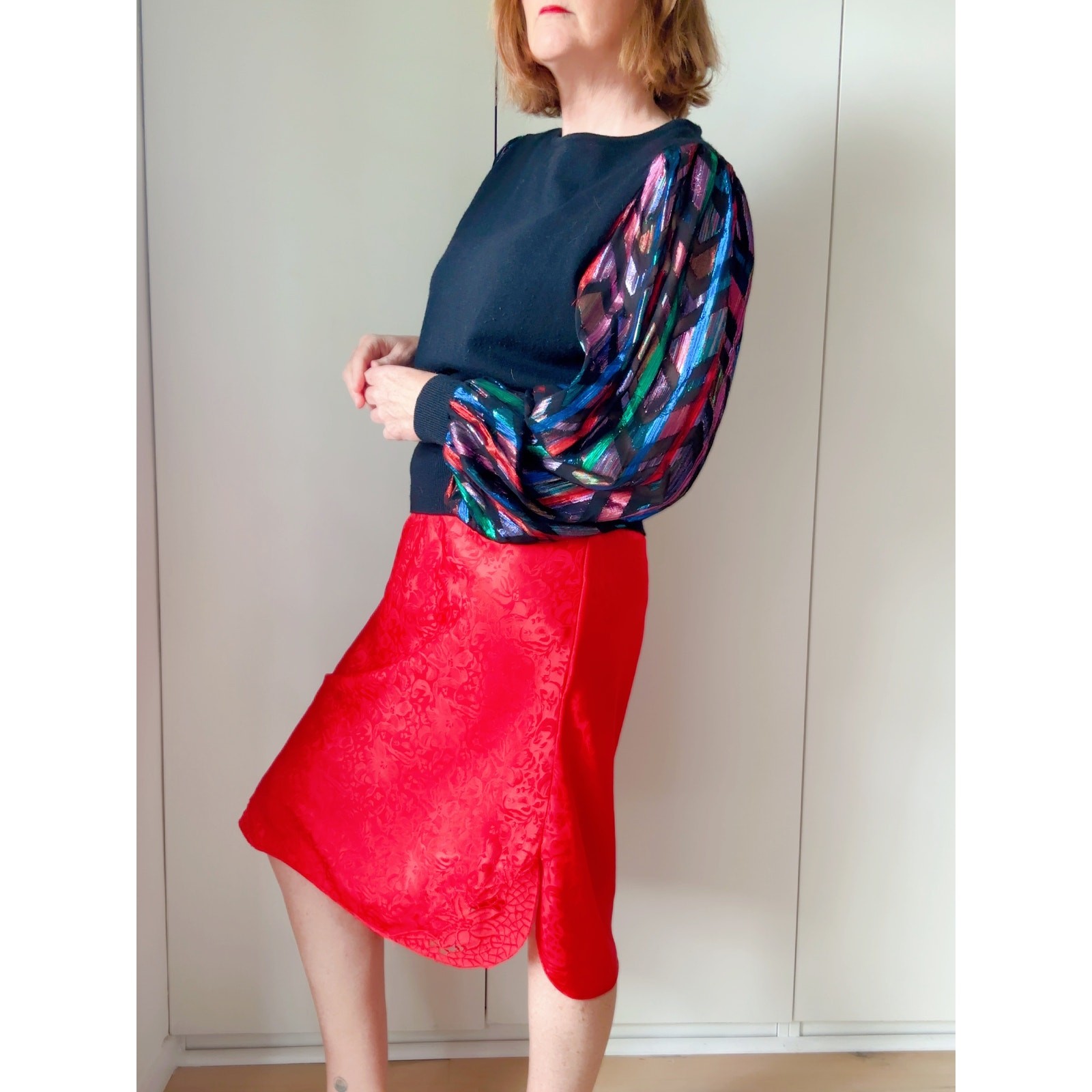 VTG 80s Sateen Slip Skirt Red Size Medium Sexy Lingerie Vampy Pin up