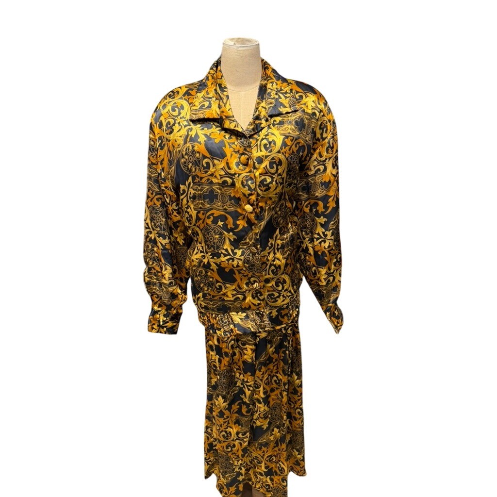 TanJay Baroque Gold Black 3 Pc Jacket SZ L, Shirt SZ 14, and Skirt Set SZ 16