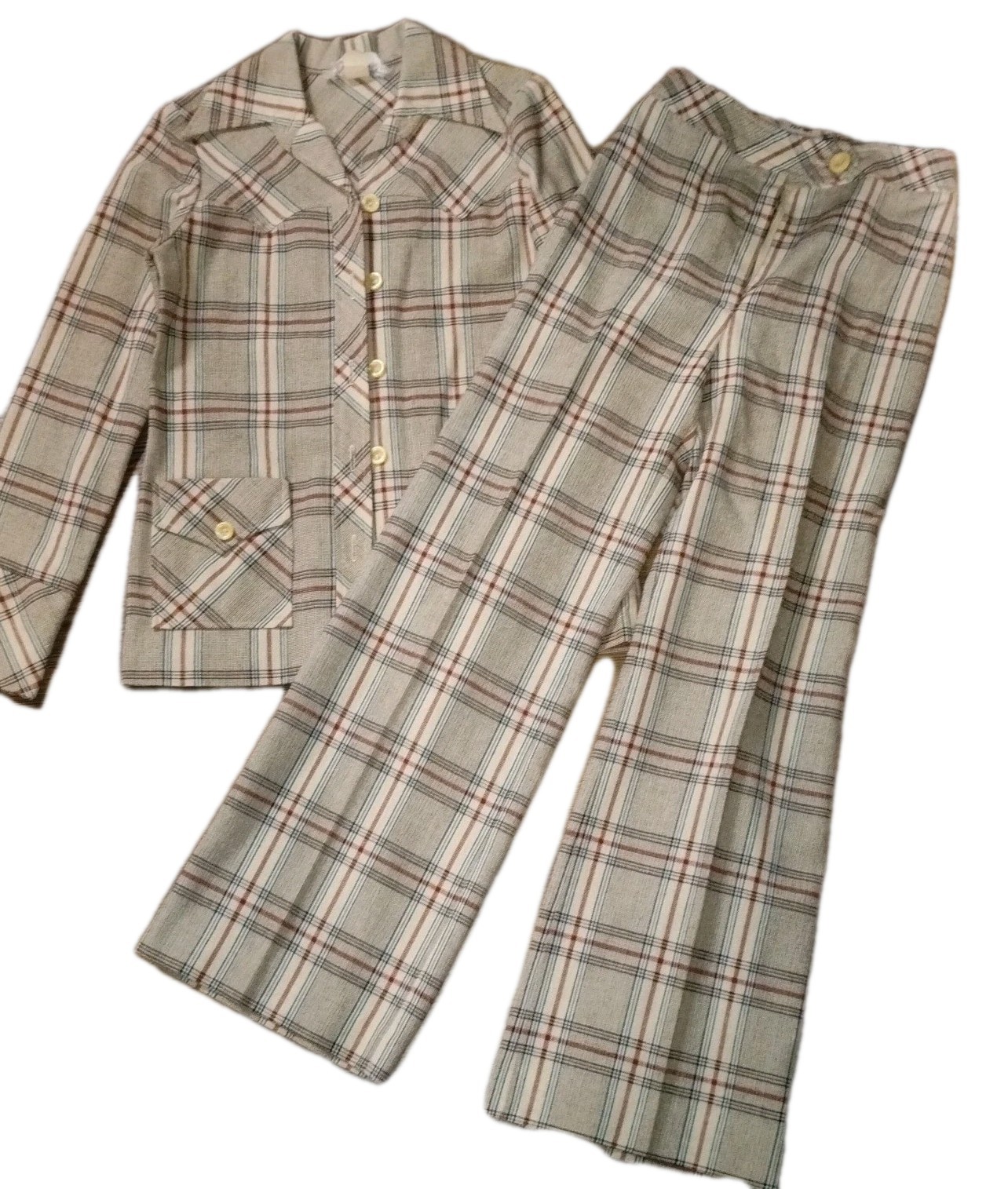 Vintage Dagger Collar Junior House Plaid Pant Suit Women’s Size 9-10
