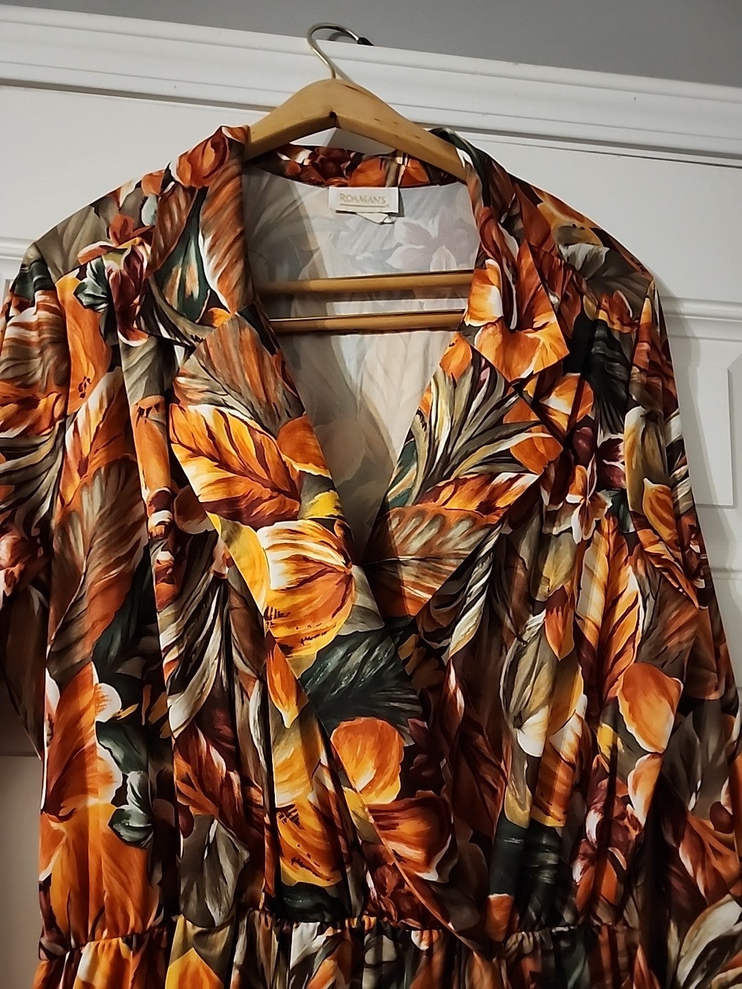 Vintage 1980s Dress Roamans Floral Tropical Wrap Beach Stretch Boho L XL 2x ?