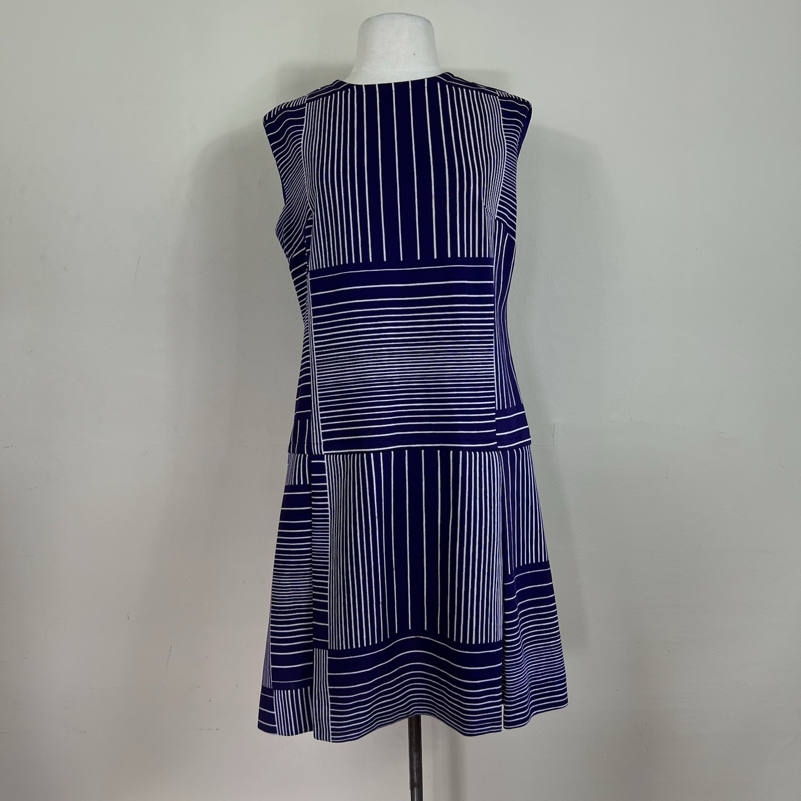 Vtg 60s Mod Striped Mini Shift Dress Drop Waist Go Go Scooter Retro talon zipper