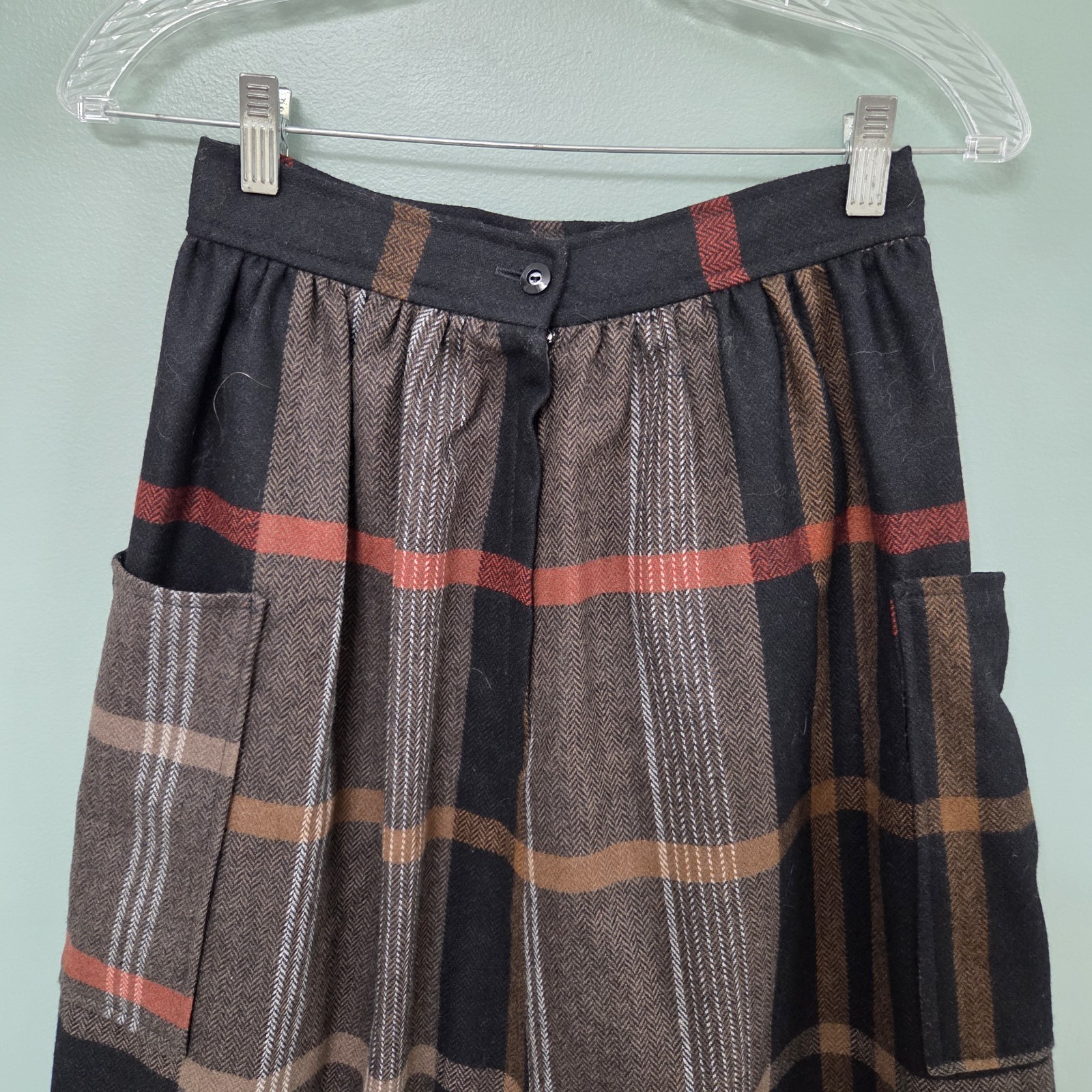 Vintage Jerri Allen Wool Skirt Deep Front Pockets Size 25 Farmhouse Cottagecore
