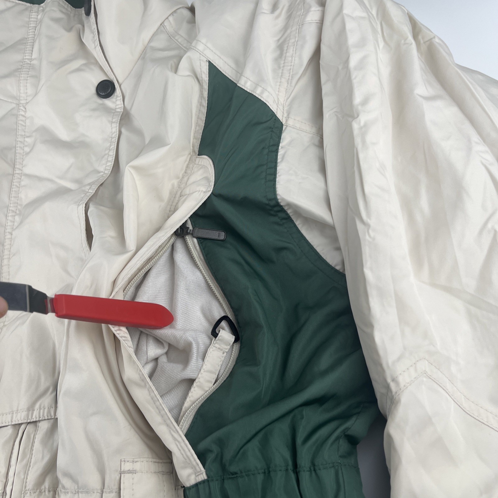 Vintage 90s Columbia Micro-Tex Ski Jacket Women’s XL Colorblock Cream Green