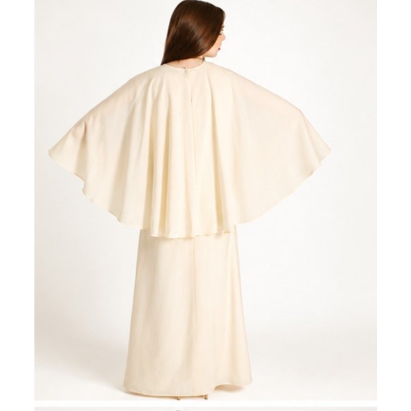 VTG 70s Vuokko Wool Cape Gown Ivory Finland Designer Dress 38 Wedding Met Gala