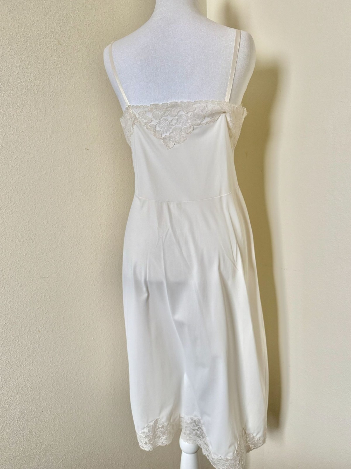 Vintage 1960s Sleeveless White Lace Nightgown or Slip In Cream With Lace Detail