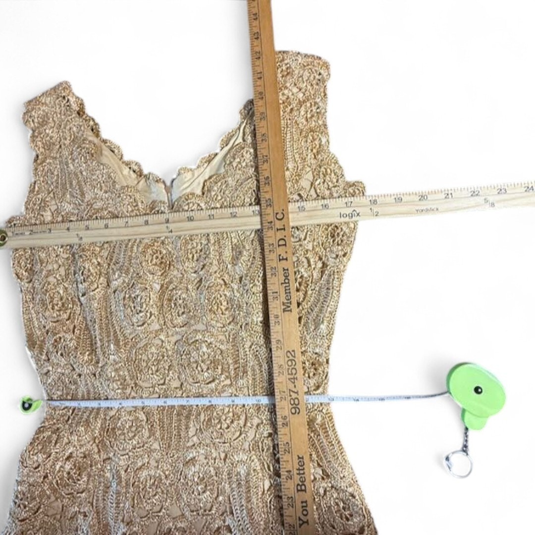 Vtg Raffia Crochet Wiggle Dress Woven Italian Tan Scallop Autumn Wedding Guest S