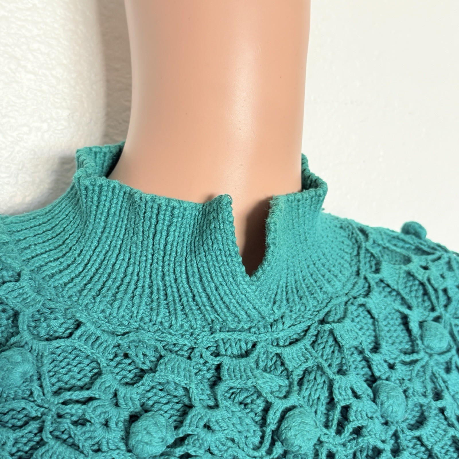 Vintage 89s 90s Turquoise Knit Mom Sweater Size M