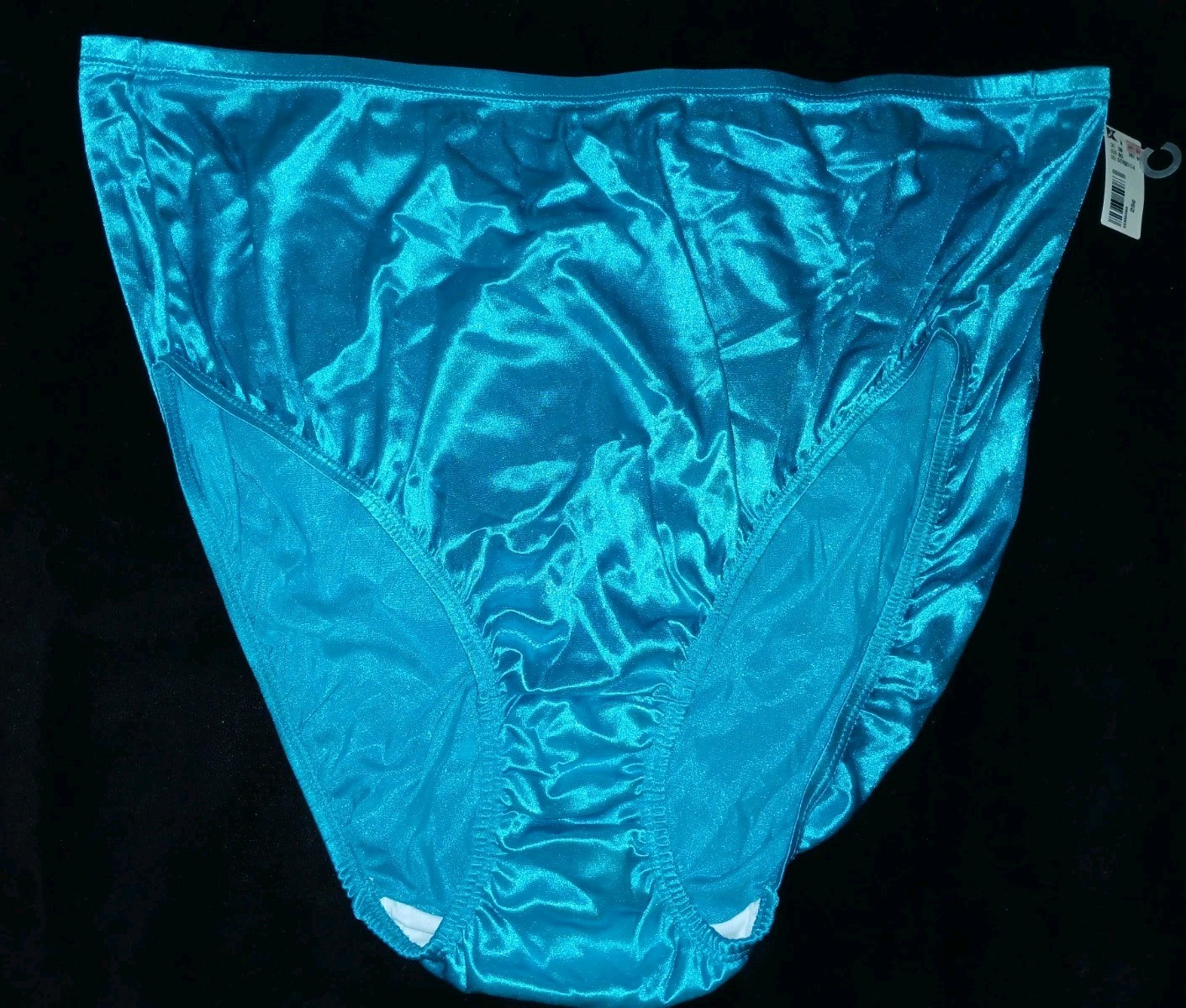 Vintage Hanes Teal Blue Liquid Satin Second Skin Hi-Cut Panties Plus 3XL NWT