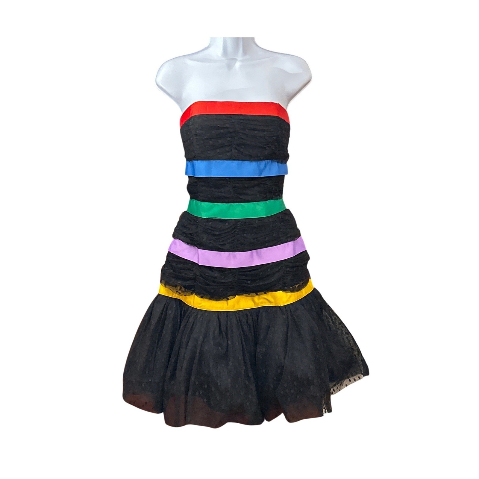 80s I. Magin Strapless Rainbow Bow Party Dress Rainbowcore Maximalist Pride Prom