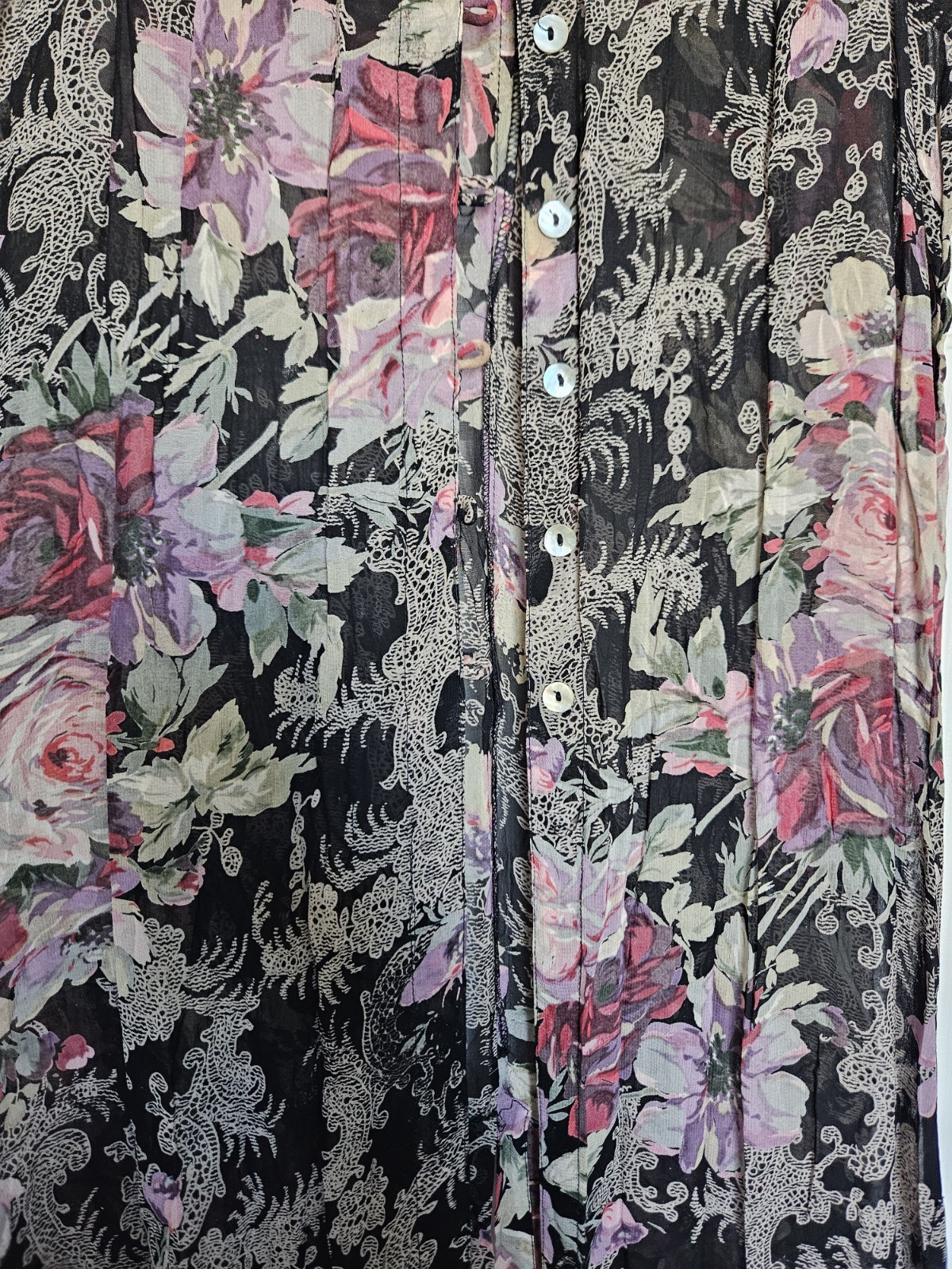 Vtg Lola P. Sheer Asian Ethnic Panel Floral Paisley Cheongsam Qipao Gown Top M