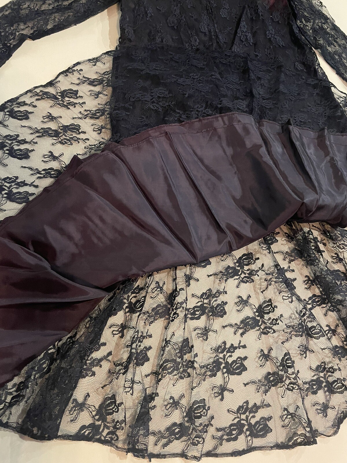 GILBERTI Victorian Vintage Navy Lace Dress 10 M L Goth Flapper 80s Midi Formal