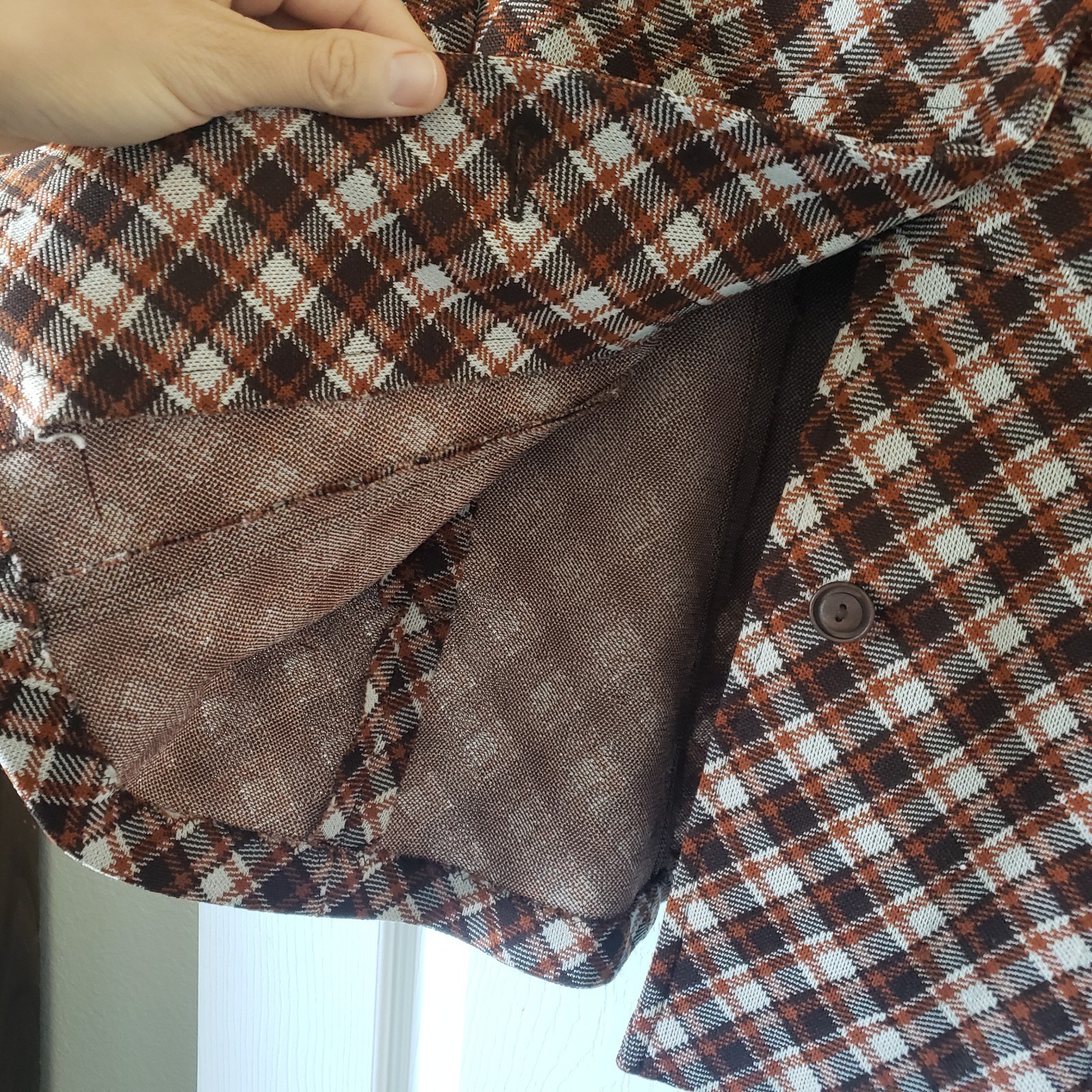 1970s M/L Vintage Dark Brown Burnt Orange Cream Autumn Fall Rust Plaid Peacoat