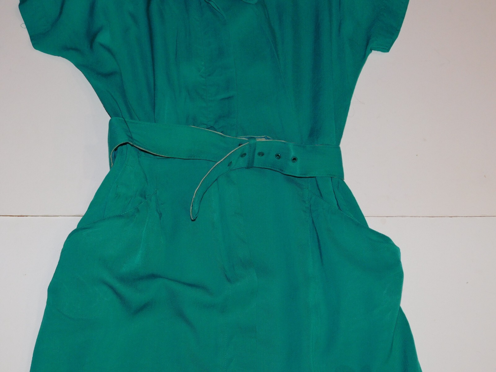 Vintage Katie MFG Size 7 8 Green Buttonfront Union Made USA 1980s Womens Dress
