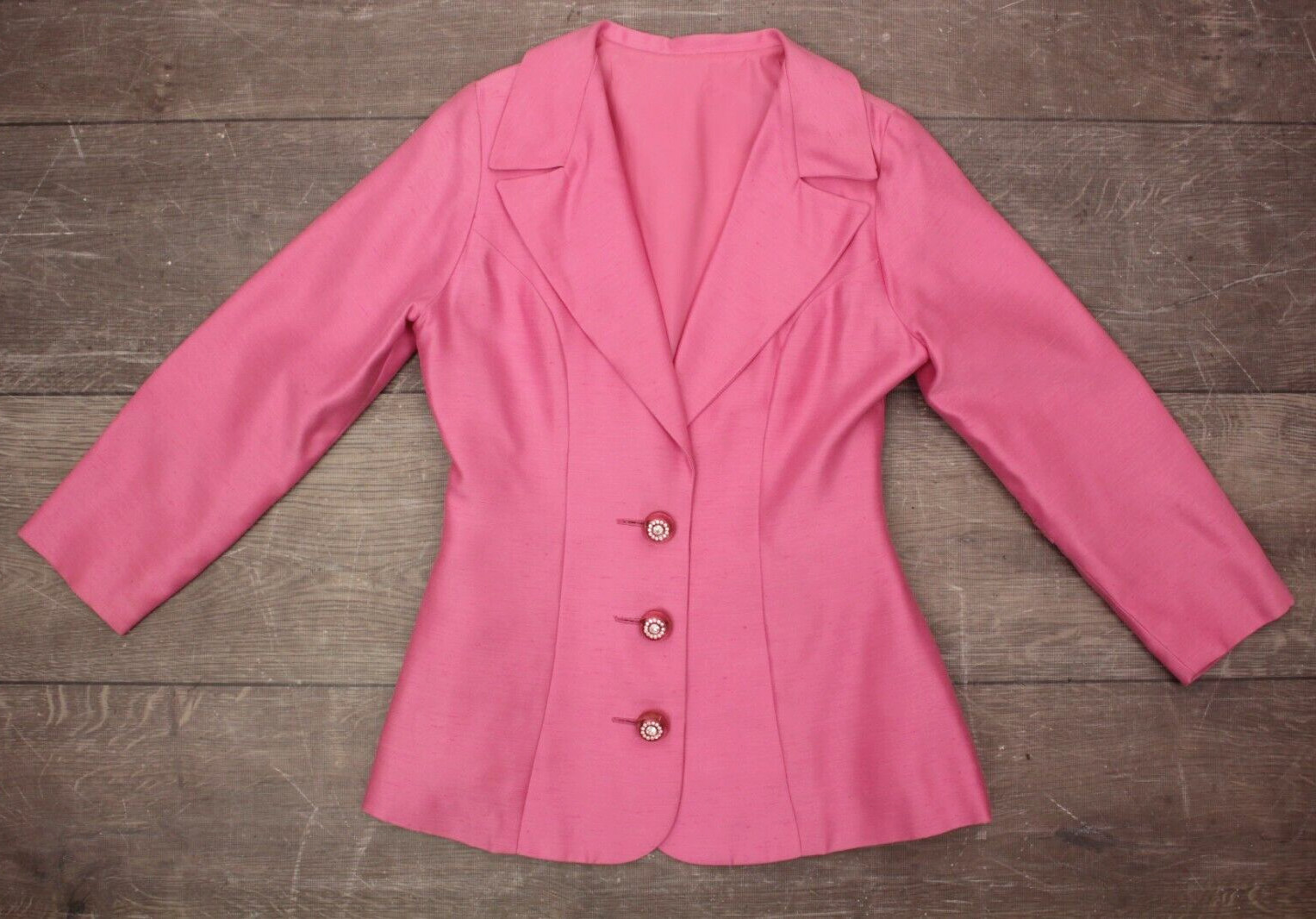 Vtg Women’s 60s 2 Pc Pink & White Ruffle Front Maxi Dress W/ Jacket XS/S 1960s