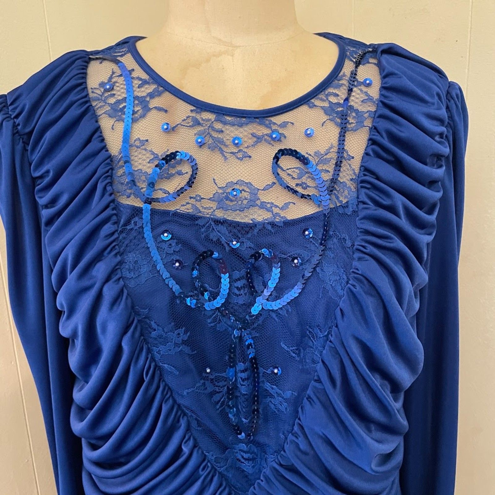 Vintage 80s FILIGREE COCKTAIL DRESS Ruched Lace Sequins Dynasty Glam xl