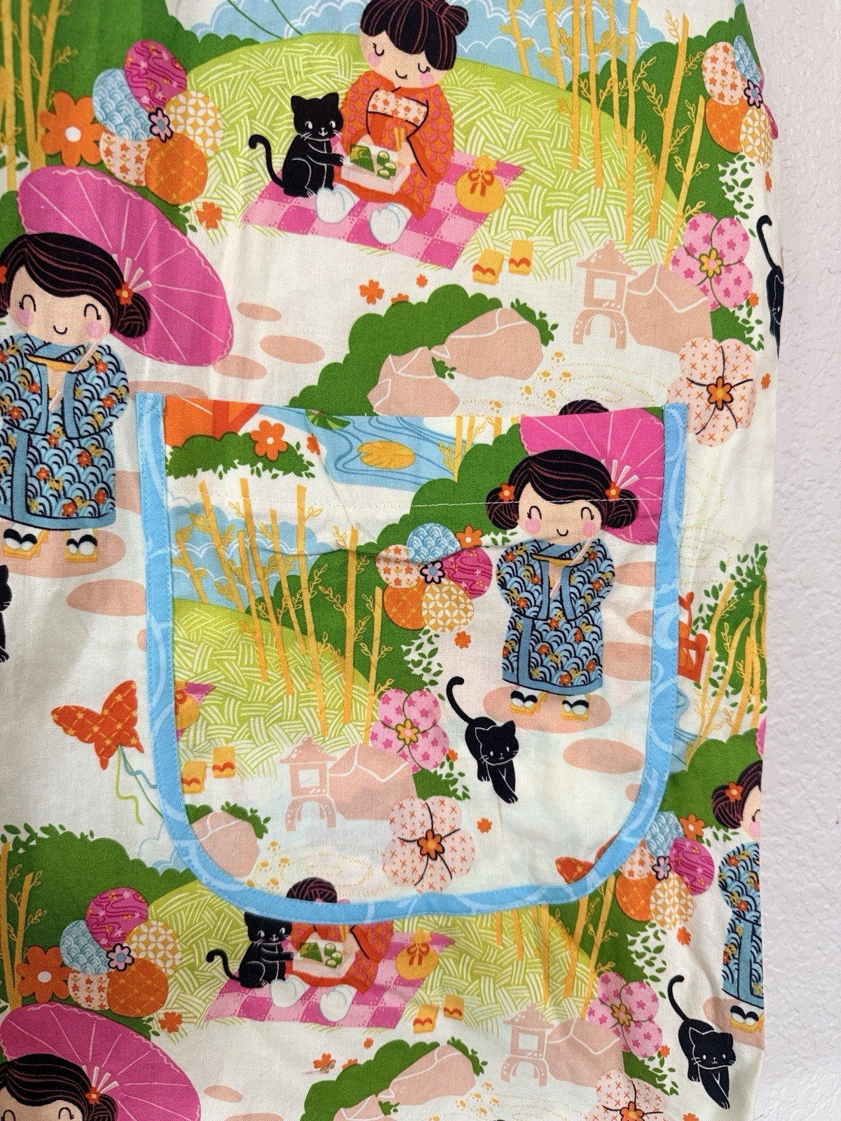Vintage Handmade Japanese Kawaii XL Top Smock Novelty Print Open Back Cotton New