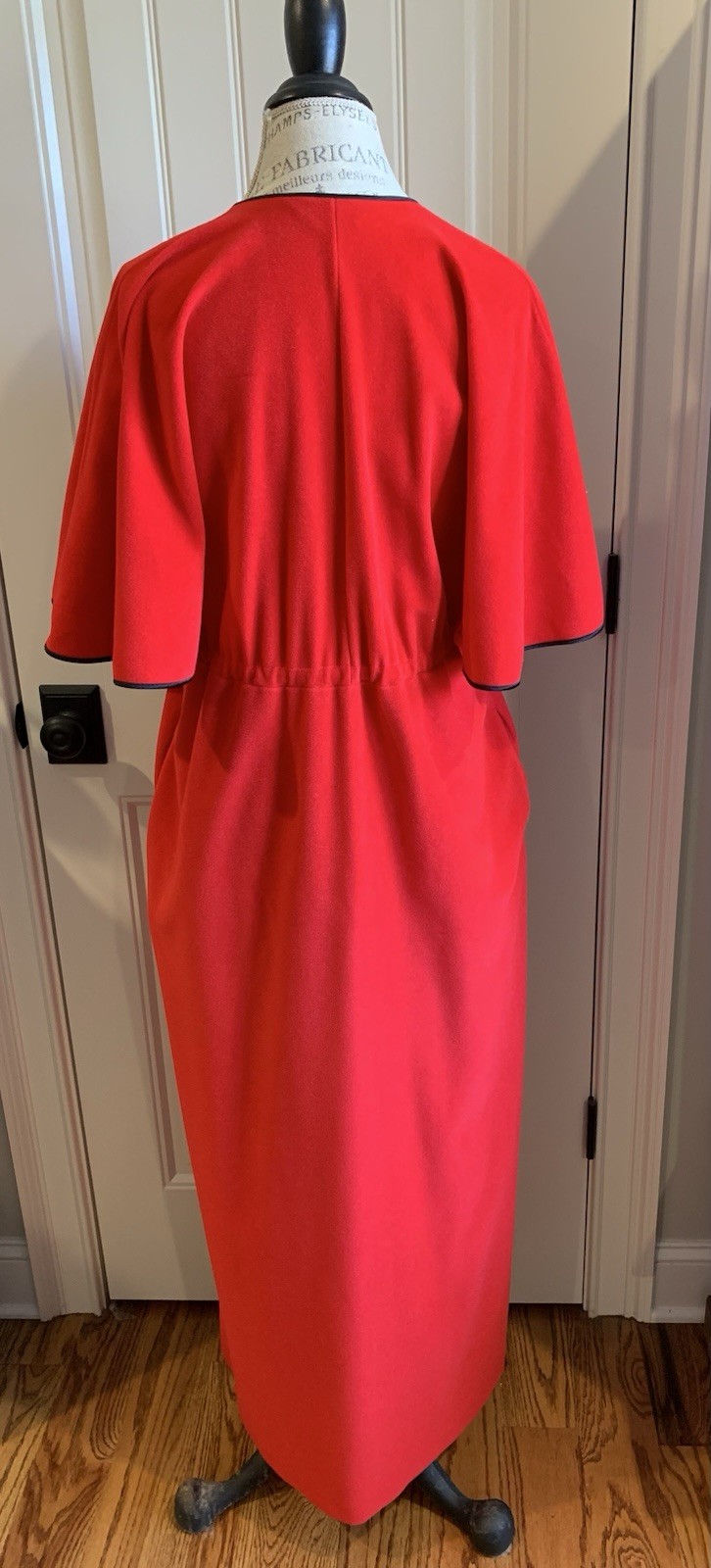 VTG Red Velour Vanity Fair 1/2 Zip Robe House Dress Sz S Flutter Cape Sleeve 70s